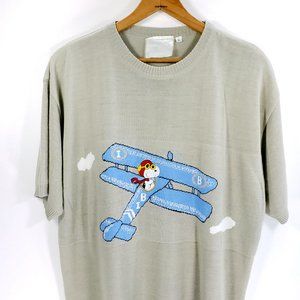 Vtg Snoopy Airplane Sweater Adult Large Short Sleeve No Brand Distressed